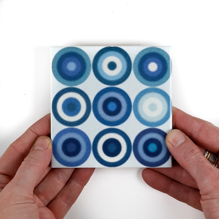 Navy Grey Circles Tile  - Fired Ink version