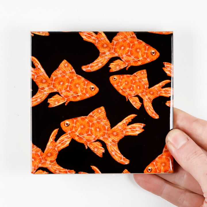 Goldfish Tile - Orange / Red on Black - Standard Scale