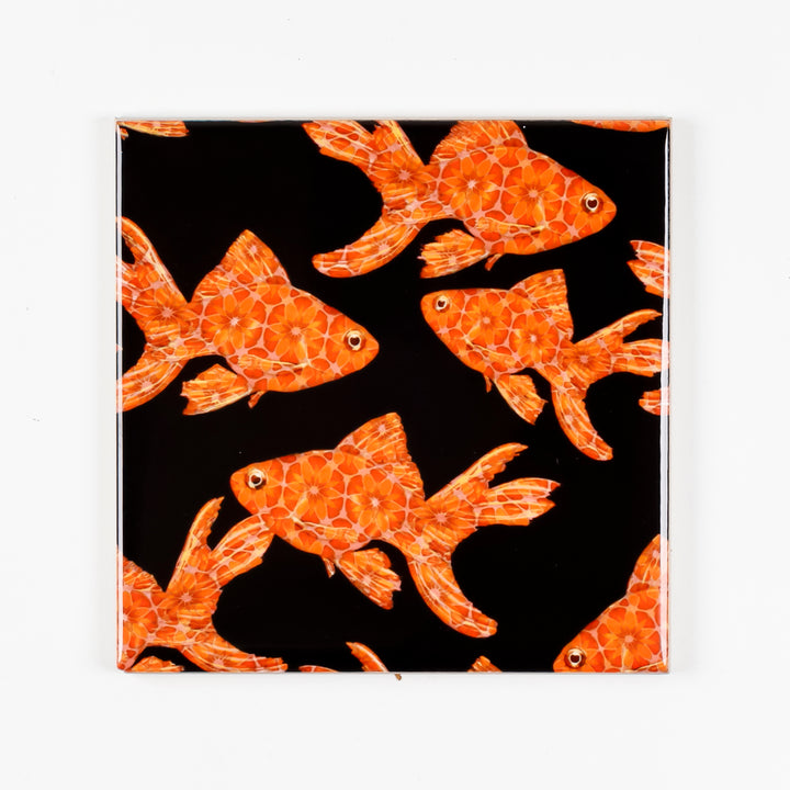 Goldfish Tile - Orange / Red on Black - Standard Scale