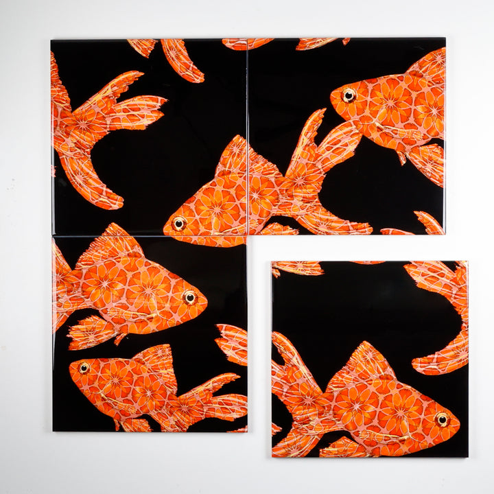 Goldfish Tile - Orange / Red on Black - Large Scale