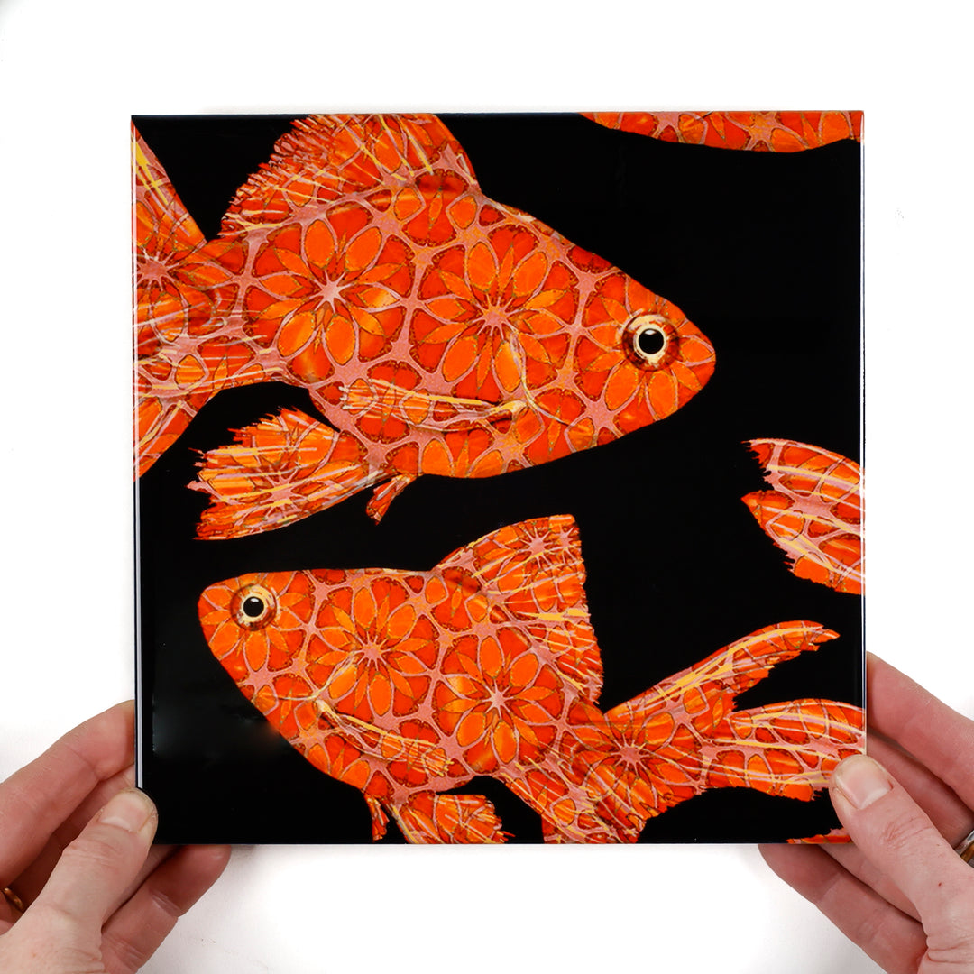 Goldfish Tile - Orange / Red on Black - Large Scale
