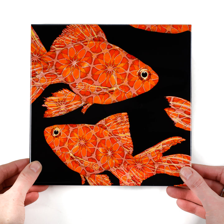 Goldfish Tile - Orange / Red on Black - Large Scale