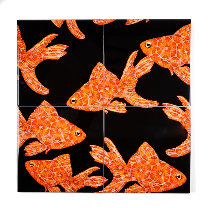 Goldfish Tile - Orange / Red on Black - Large Scale