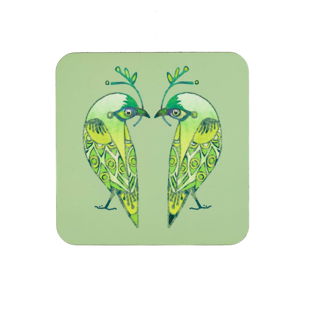 SALE - Lovebirds Placemat and Coaster Set - Green and Yellow
