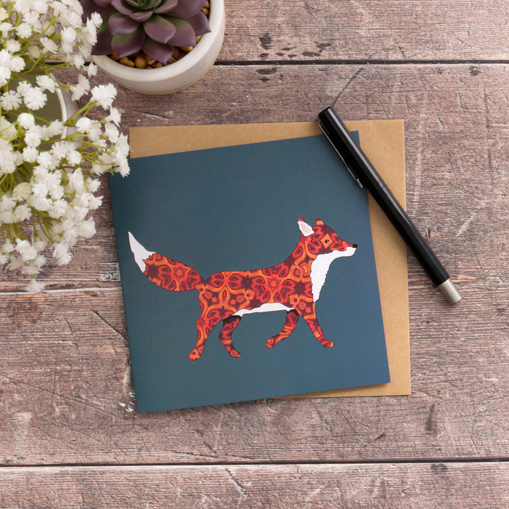 SALE Red Millefiori Single Fox on Grey Card