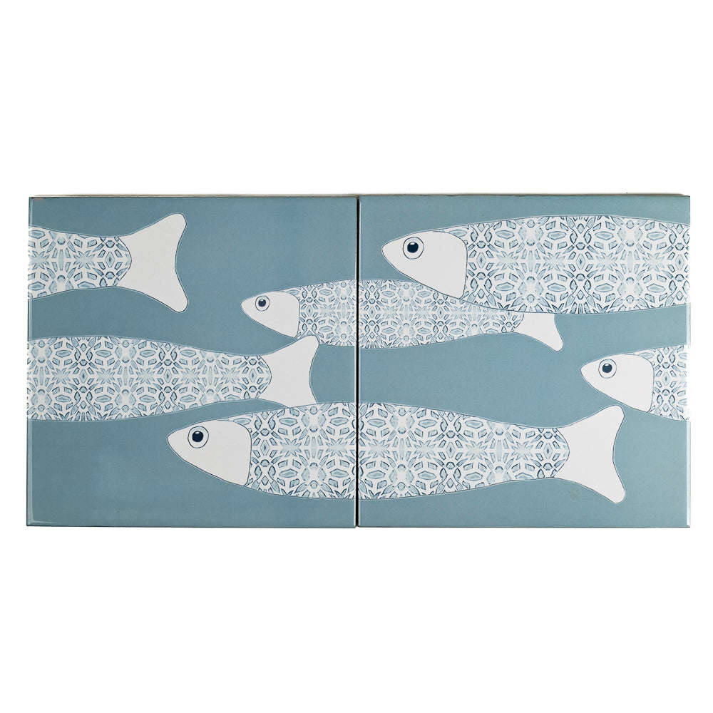 Ocean Shoal tile - Grey Blue Large Scale Border - FIRED INK Version