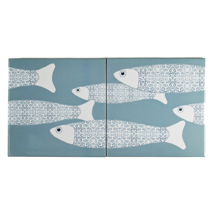 Ocean Shoal tile - Grey Blue Large Scale Border - FIRED INK Version