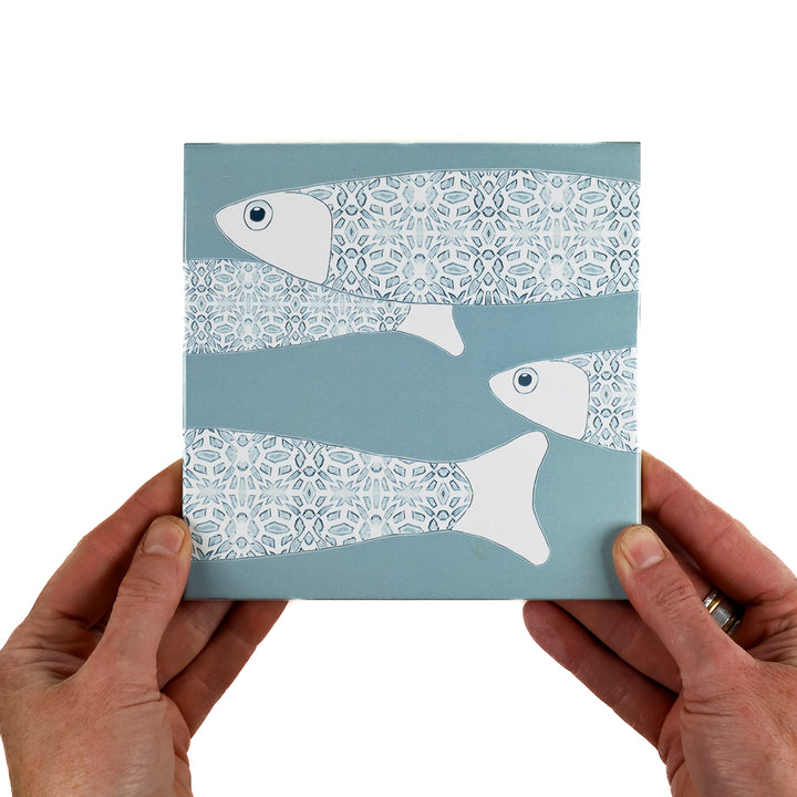 Ocean Shoal tile - Grey Blue Large Scale Border - FIRED INK Version