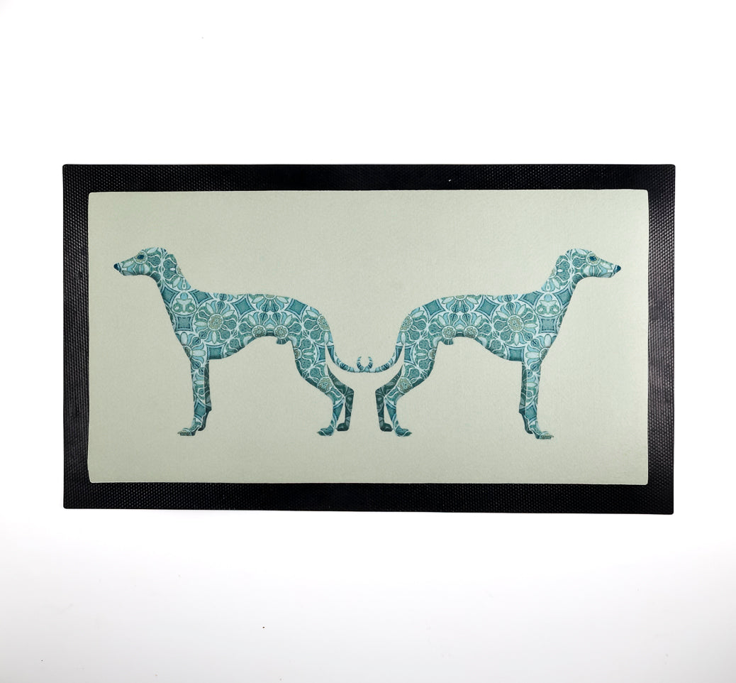 Greyhound Pet Food Mat - Blue and Grey