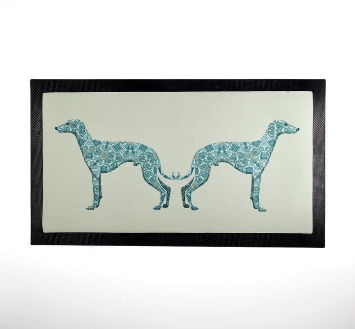 Greyhound Pet Food Mat - Blue and Grey