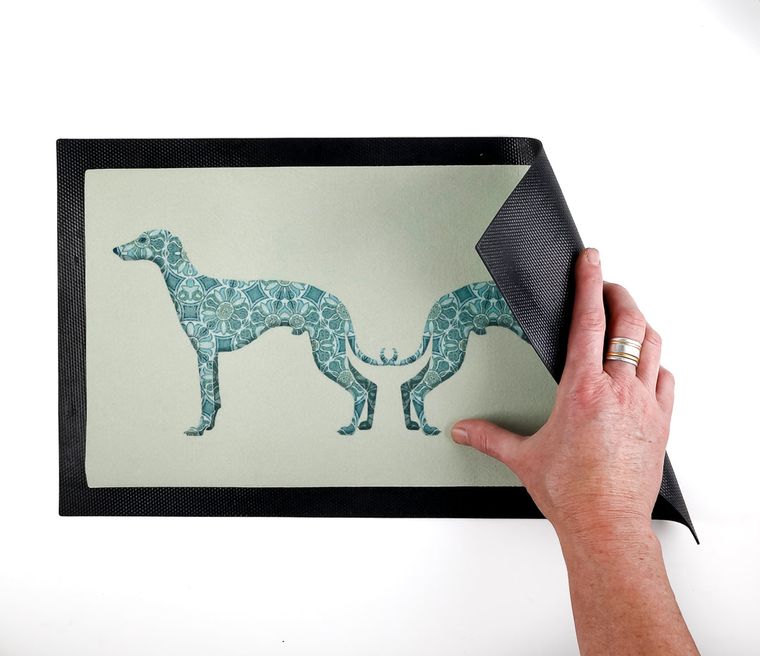 Greyhound Pet Food Mat - Blue and Grey