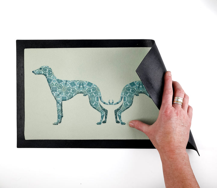 Greyhound Pet Food Mat - Blue and Grey