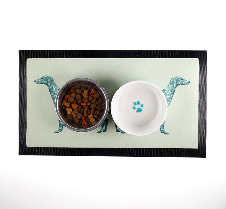 Greyhound Pet Food Mat - Blue and Grey