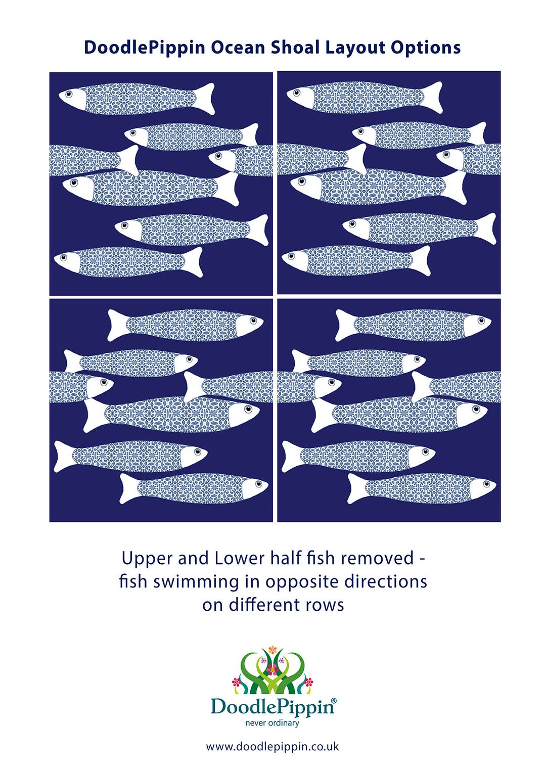 Navy Blue Ocean Shoal - Border version - Large Rectangular Tile - 30x20cm (12x8 inches)