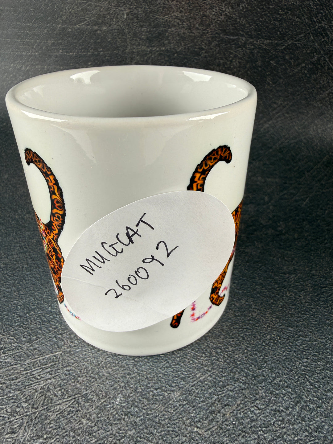 SALE - Christmas Cat Ceramic mug - tortoiseshell cat with pink fairy lights