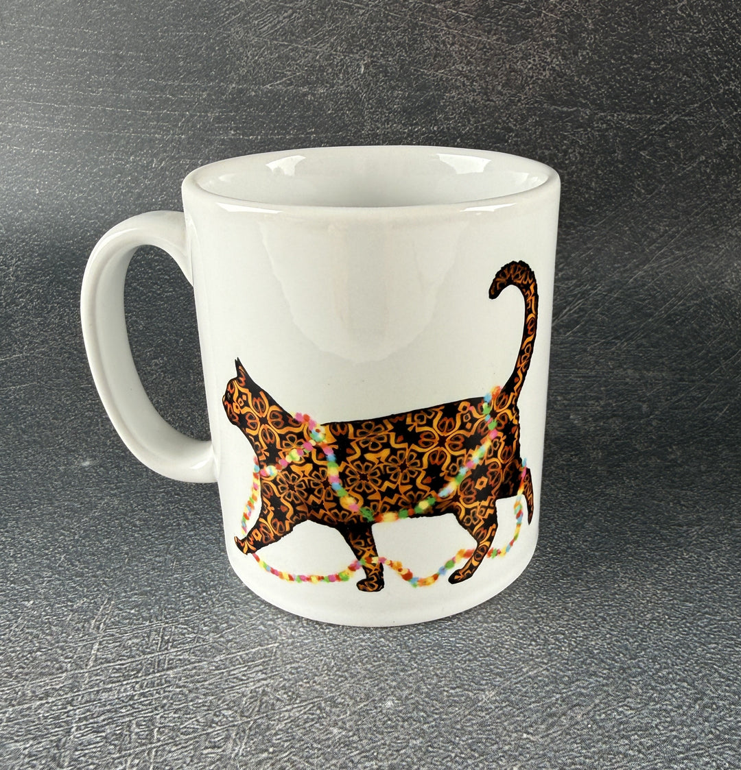 SALE - Christmas Cat Ceramic mug - tortoiseshell cat with fairy lights
