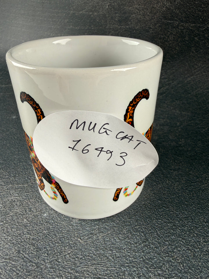 SALE - Christmas Cat Ceramic mug - tortoiseshell cat with fairy lights
