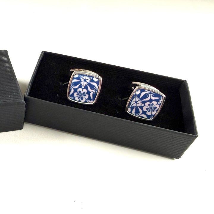 SALE SECONDS - Blue/Pink Nettle/Floral - Millefiori Inlay Cufflink Pair
