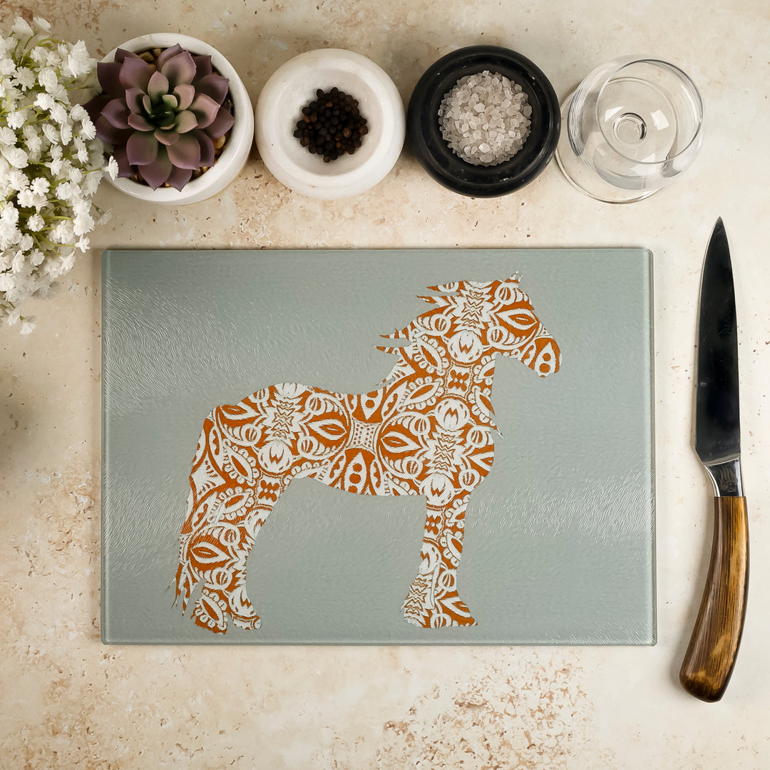 Wind Horse Chopping Board - Russet &amp; White