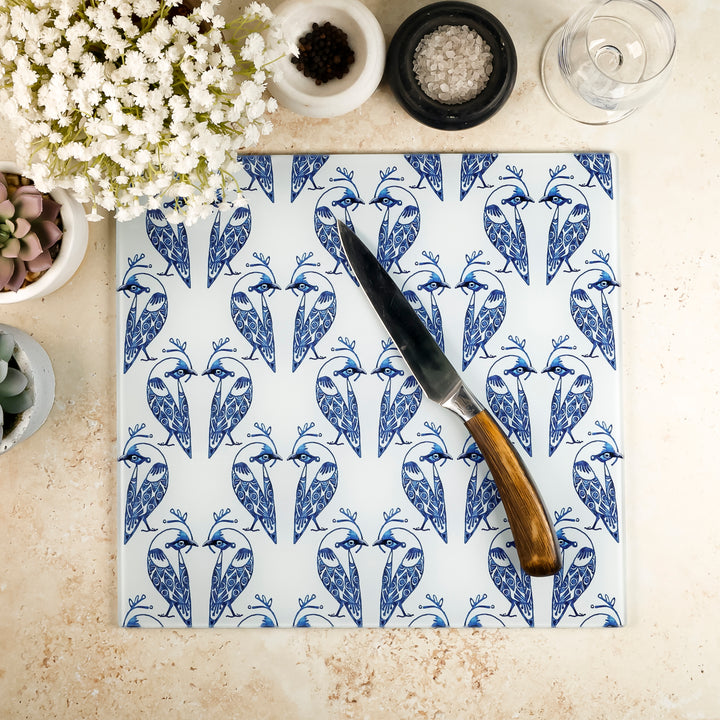 Lovebirds Worktop Protector - Blue &amp; White