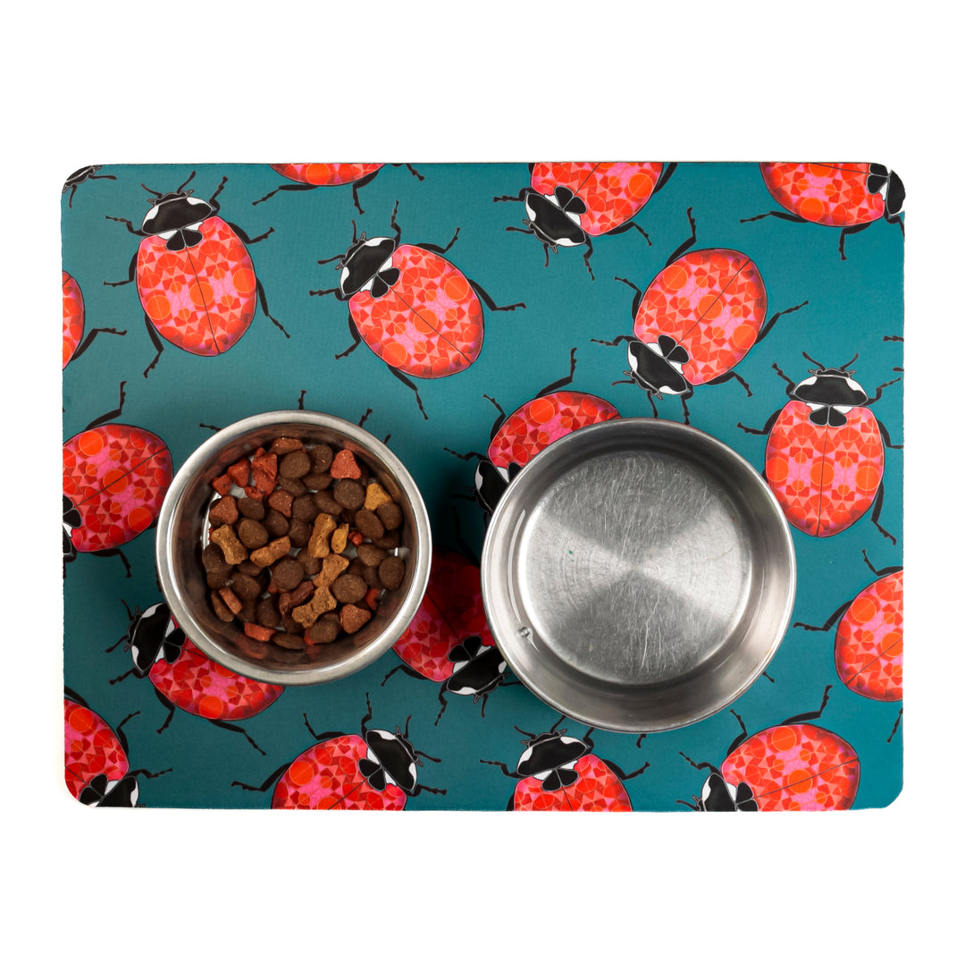 Red Ladybirds Large Pet Food Mat
