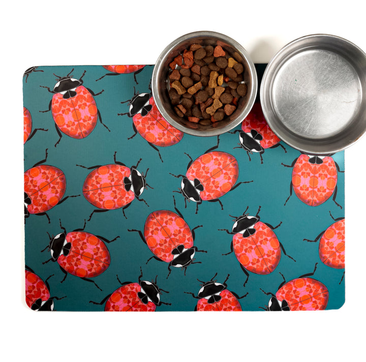 Red Ladybirds Large Pet Food Mat