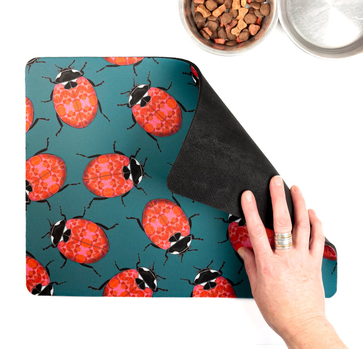 SALE Red Ladybirds Large Pet Food Mat