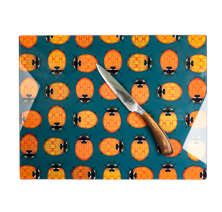 Ladybirds Cutting Board - Orange Yellow Blue Millefiori Lanternbugs