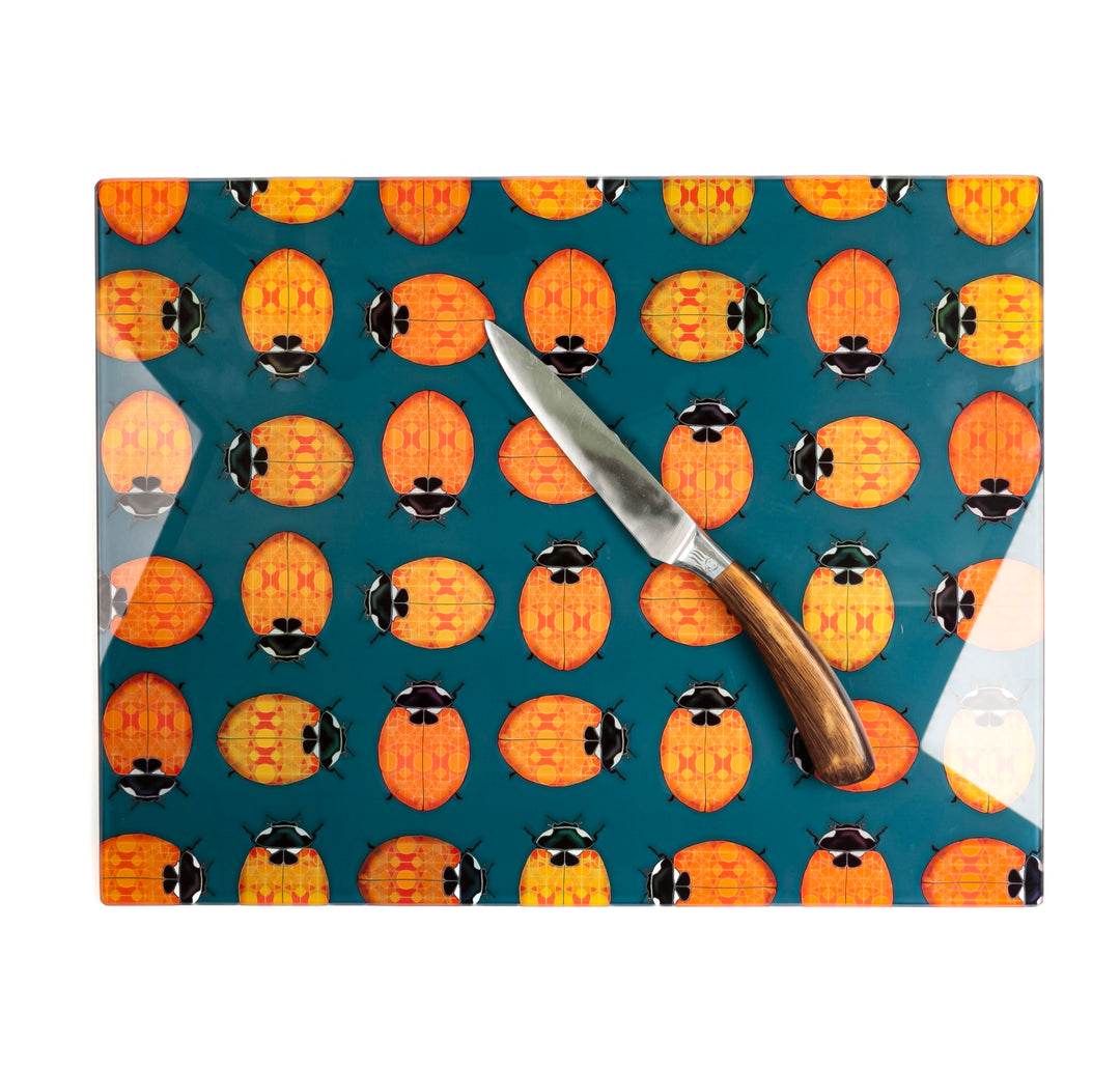 Ladybirds Cutting Board - Orange Yellow Blue Millefiori Lanternbugs