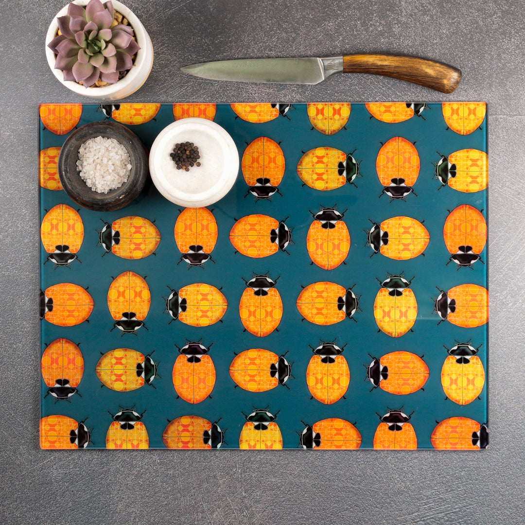 Ladybirds Cutting Board - Orange Yellow Blue Millefiori Lanternbugs