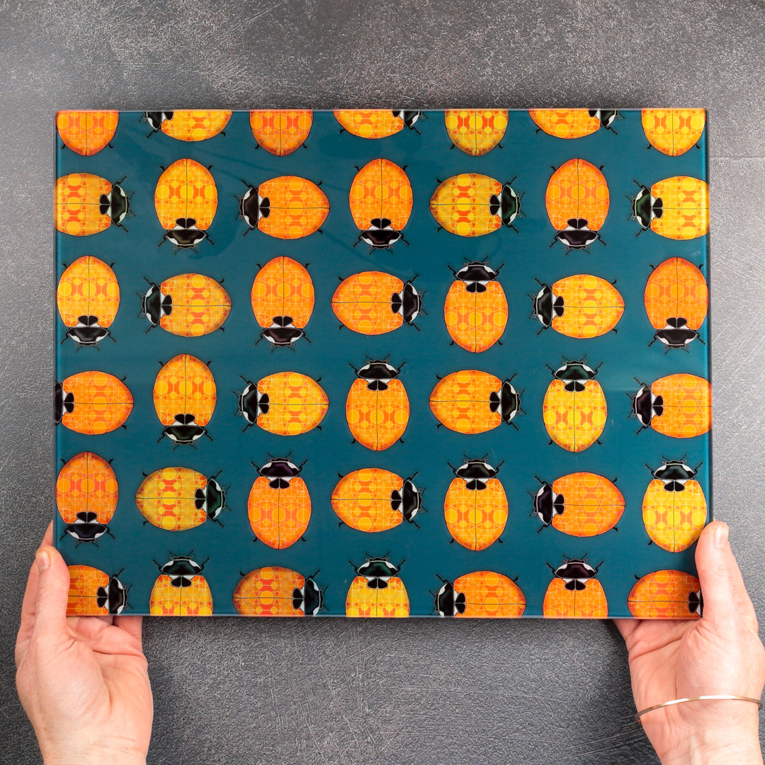 Ladybirds Cutting Board - Orange Yellow Blue Millefiori Lanternbugs