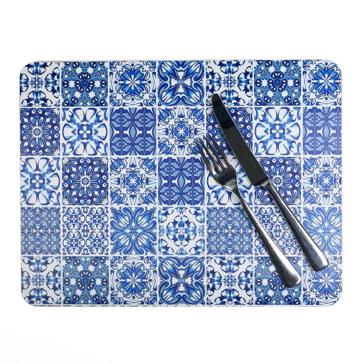 Mixed Tiles - XL Table Mat - Blue/White