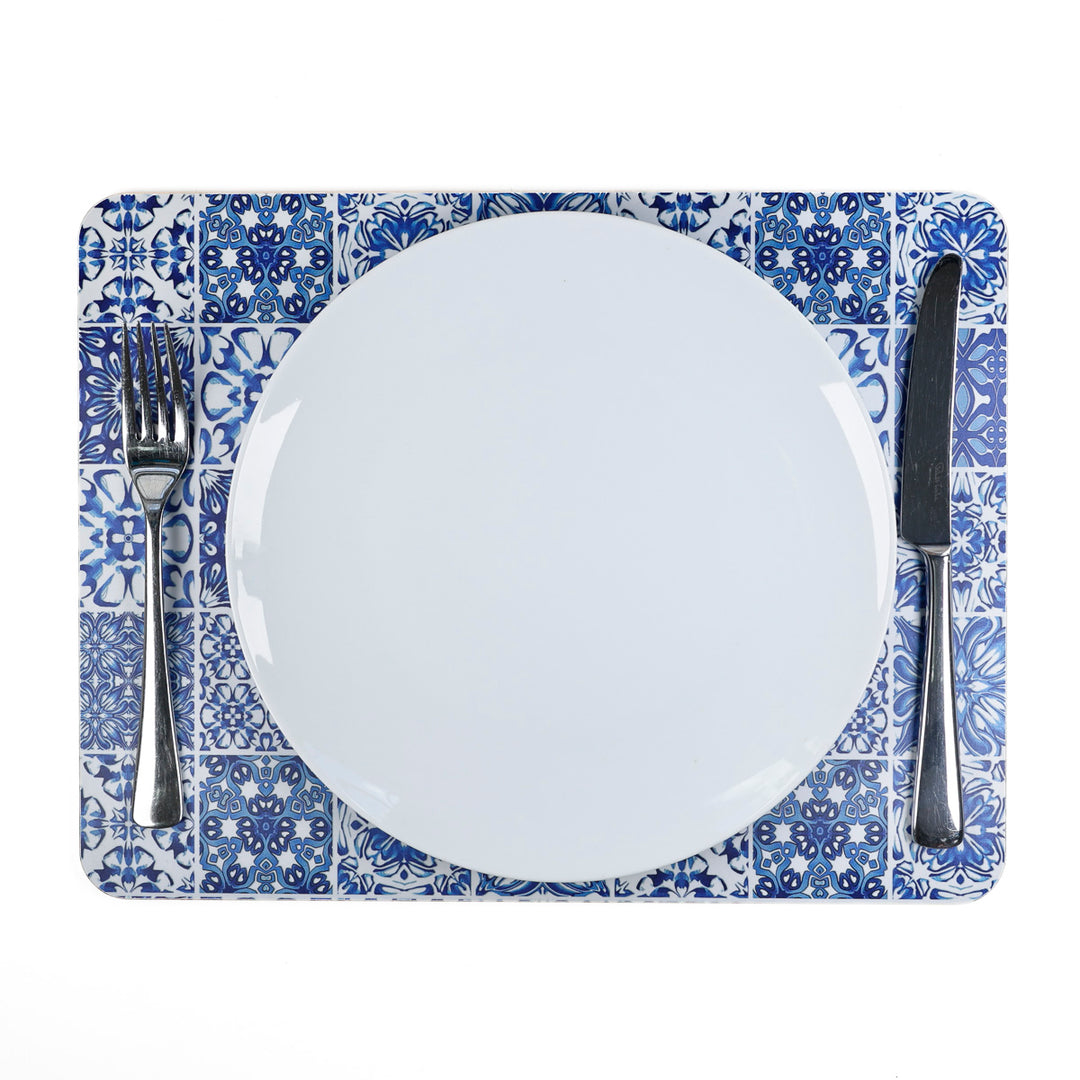 Mixed Tiles - XL Table Mat - Blue/White
