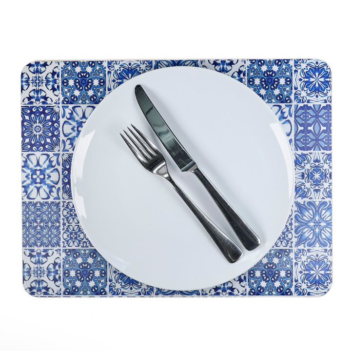 Mixed Tiles - XL Table Mat - Blue/White