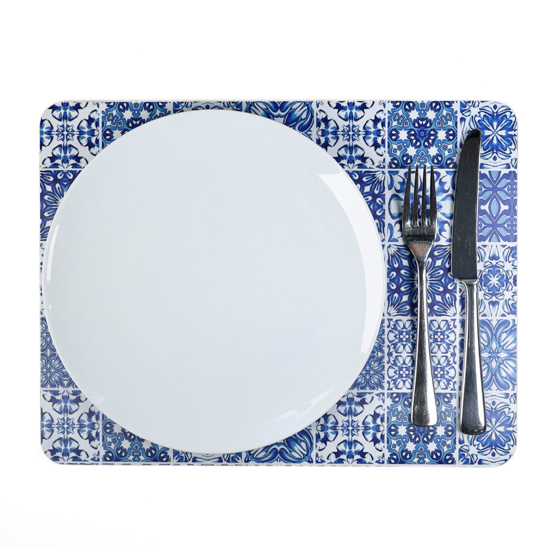 Mixed Tiles - XL Table Mat - Blue/White