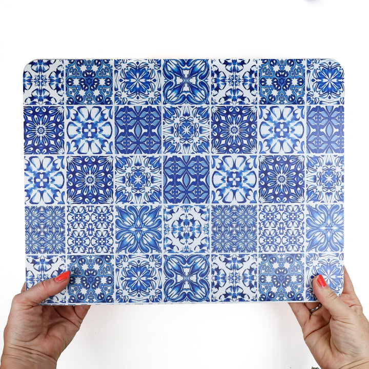 Mixed Tiles - XL Table Mat - Blue/White