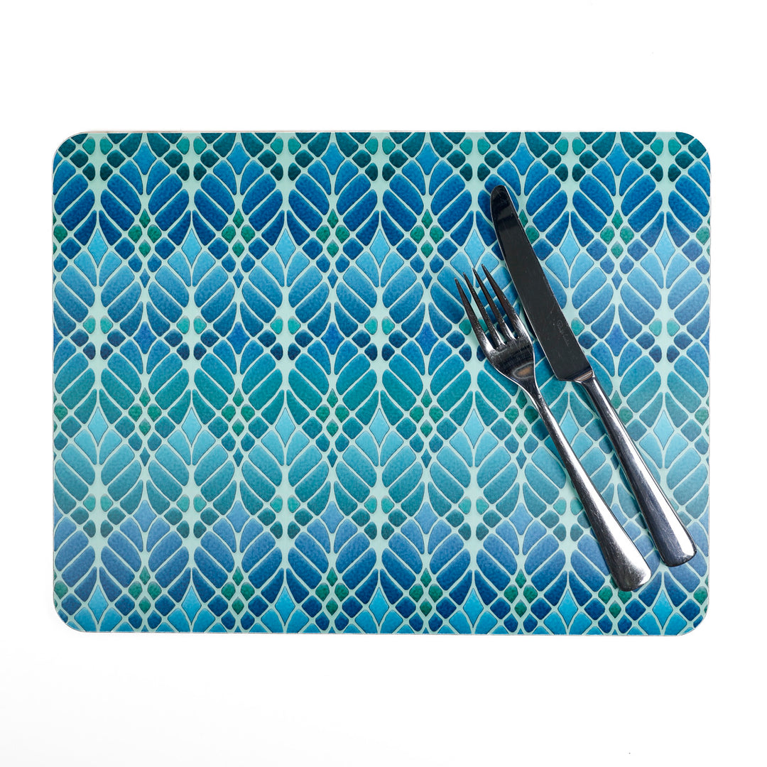 Interwoven Trees - XL Table Mat - Blue Green