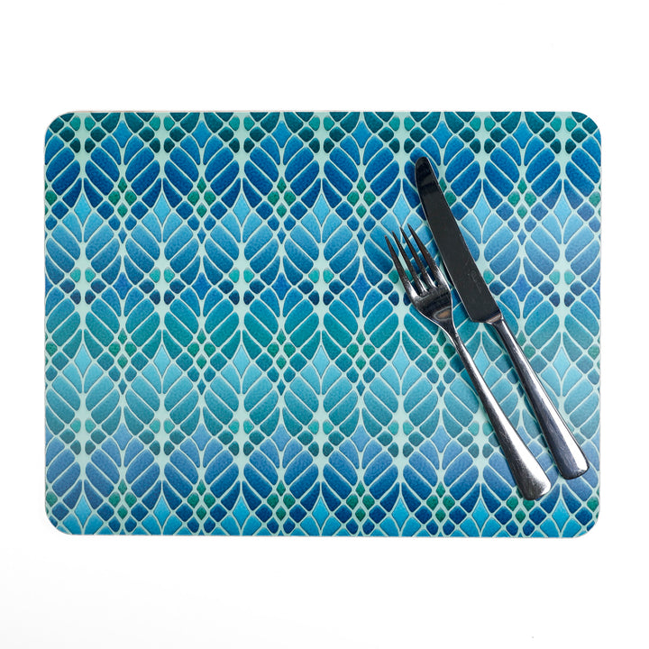 Interwoven Trees - XL Table Mat - Blue Green