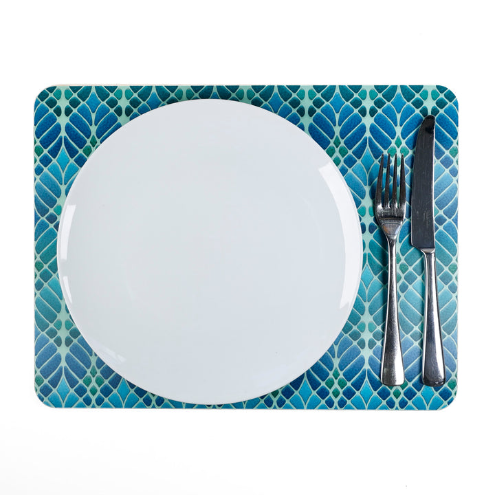 Interwoven Trees - XL Table Mat - Blue Green