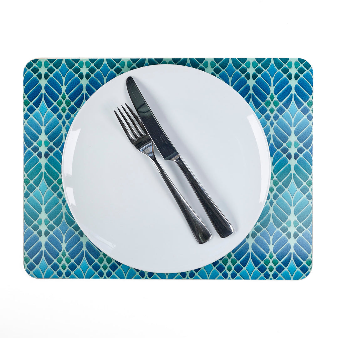 Interwoven Trees - XL Table Mat - Blue Green