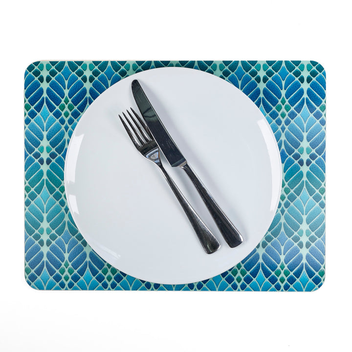 Interwoven Trees - XL Table Mat - Blue Green