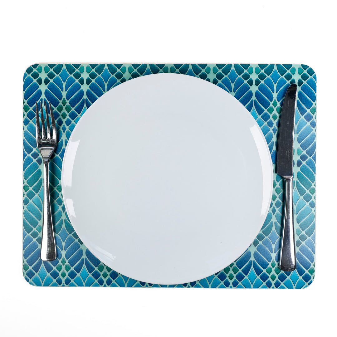 Interwoven Trees - XL Table Mat - Blue Green