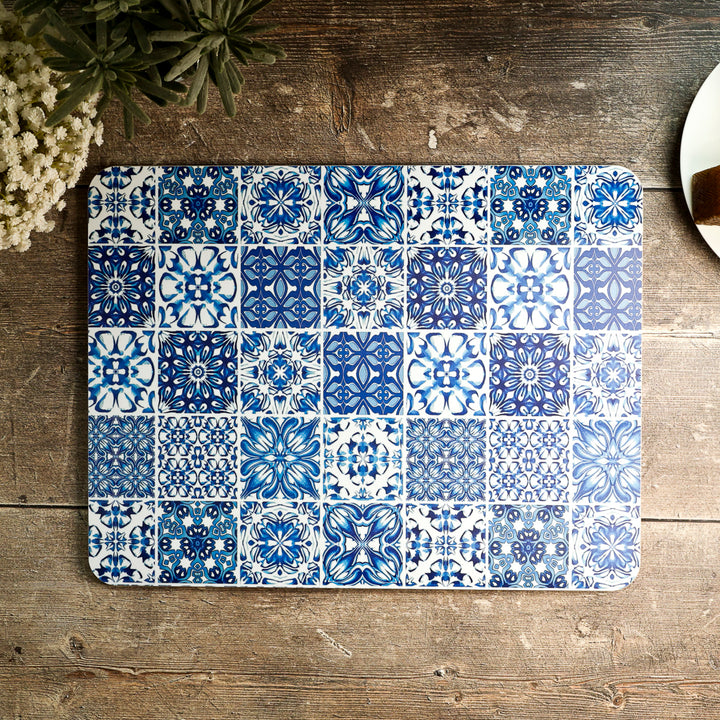 Mixed Tiles - XL Table Mat - Blue/White