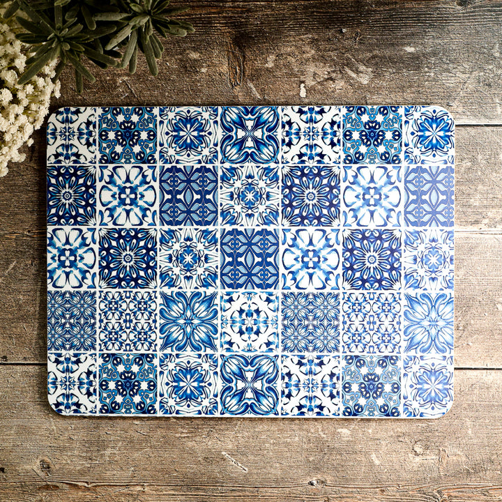 Mixed Tiles - XL Table Mat - Blue/White