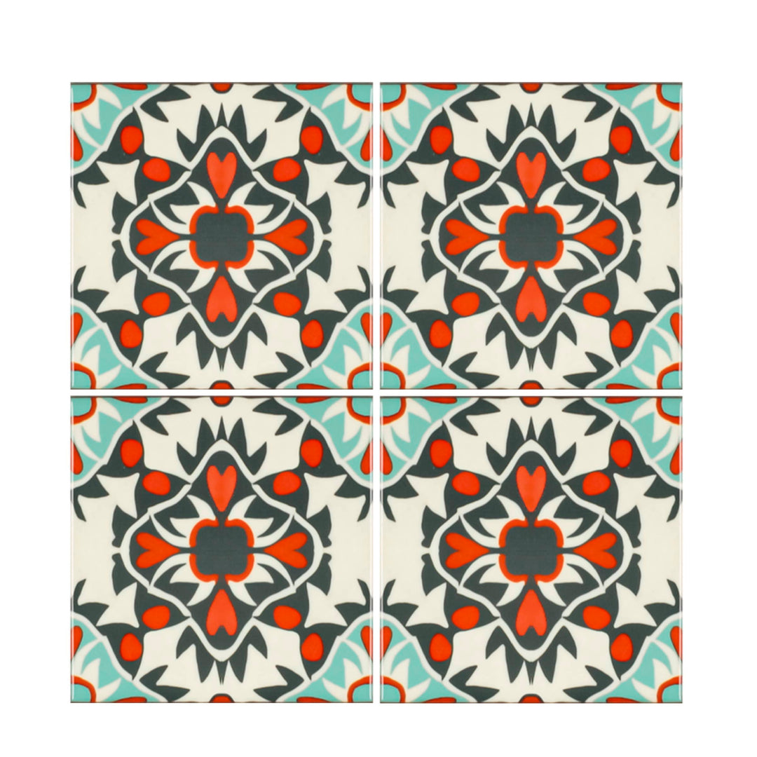 Aztec Blue Grey Orange Tiles