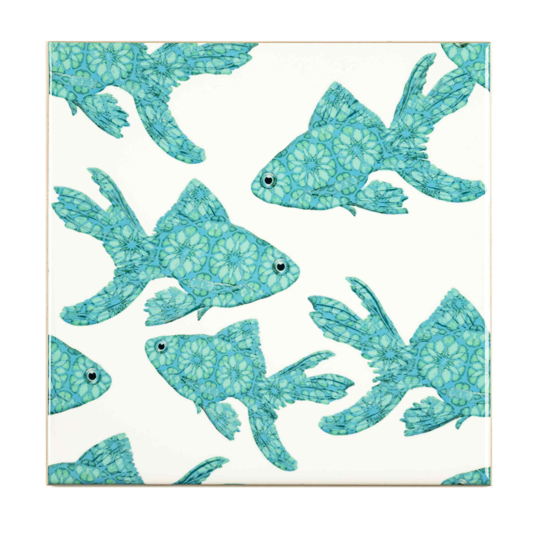 Goldfish Tile - Turquoise on White