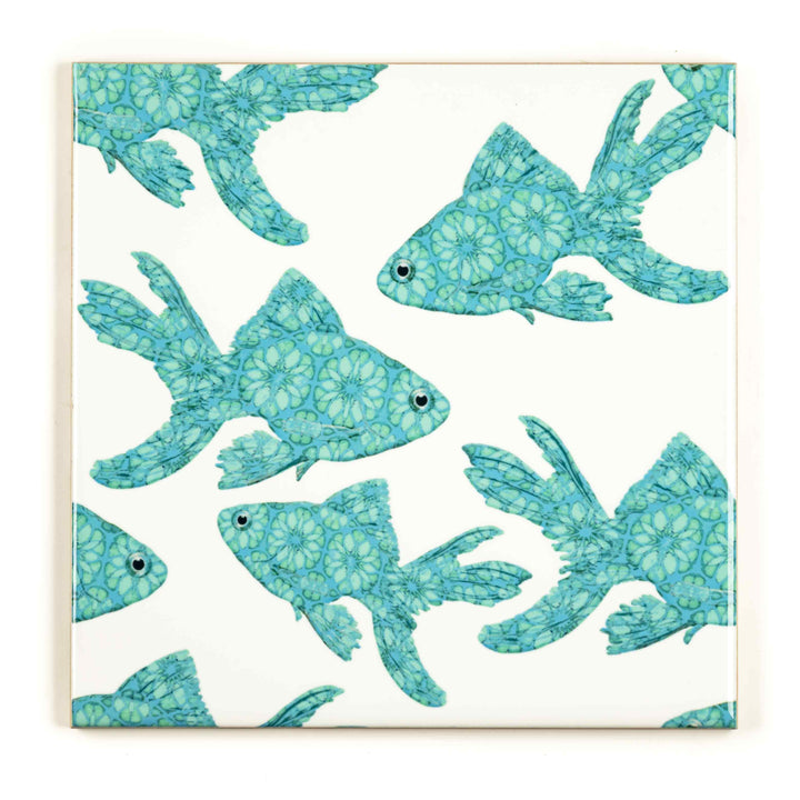 Goldfish Tile - Turquoise on White