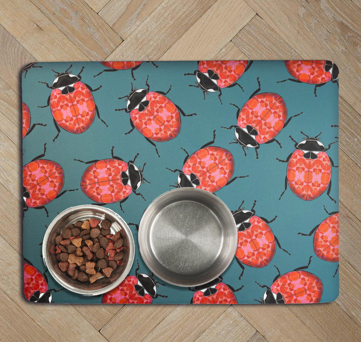 Red Ladybirds Large Pet Food Mat