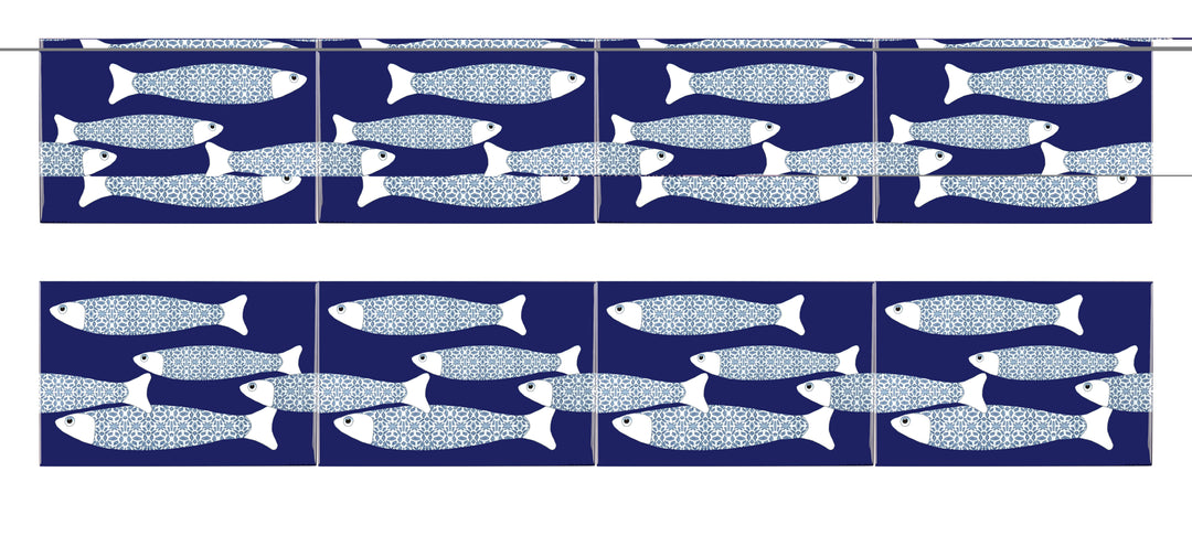 Navy Blue Ocean Shoal - Border version - Large Rectangular Tile - 30x20cm (12x8 inches)