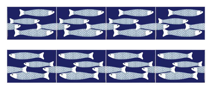 Navy Blue Ocean Shoal - Border version - Large Rectangular Tile - 30x20cm (12x8 inches)
